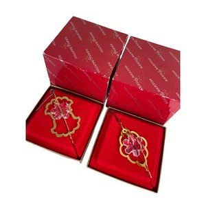 Set of 2 Reed & Barton Gold & Crystal Christmas Tree Ornaments